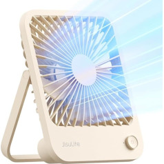 JISULIFE Quiet Table Fan, 4500 mAh Mini Fan, Battery Rechargeable, 180° Foldable Portable Fan, Small, 4 Speeds Adjustable for Home, Office, Travel, Brown