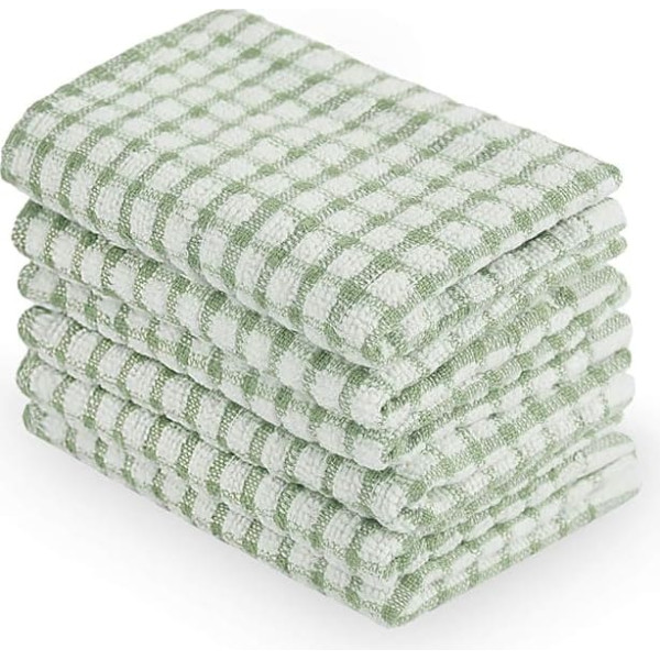sourcingmap Cotton Terry Kitchen Towel Dish Cloth, Cleaning Drying Hotel Wash Cloth, 15 x 10.5 inches, Pack of 6, Green
