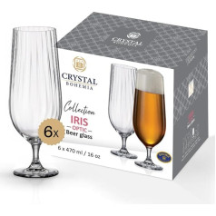 Crystal Bohemia Beer Glasses, Set of 6, 470 ml Each, Dishwasher Safe, Durable and Scratch-Resistant, Elegant Glasses Made of Crystal Glass, Ideal as a Gift for Beer Lovers