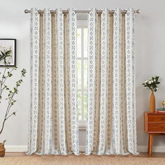 Vangao Boho Curtains with Eyelets, Set of 2, 140 W x 245 cm, Living Room Stripes, Country House Linen Look Window Curtains, Bedroom, Modern Striped Geometric, Country House Style Curtain, Blue and