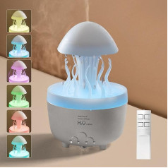 Foyucool Rain Cloud Humidifier, 300 ml Aroma Diffuser with 7 Colours Light, Timing 2/4/8H and Waterless Auto-Off, Simulate Falling Raindrops and Car Rotation, for Home, Relaxation, White