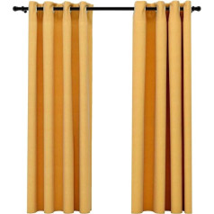 vidaXL 2 x Blackout Curtains with Eyelets Linen Look Blackout Curtain Ruffle Tape Thermal Curtain Opaque Curtains Yellow 140 x 175 cm