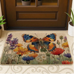 Bunte Schmetterling-Fußmatte, Frühlingsblumen-Eingangsmatte für den Innen- und Außenbereich, rustikale Heimdekoration, wasserdicht, rutschfest, staubabweisend, leicht zu reinigen, 73 x 43 cm