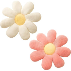 Blumenkissen, Gänseblümchen-Kissen, 40 x 40 cm, weiches weißes Gänseblümchen-Kissen, ästhetische Kissen für Schlafzimmer, Zuhause, Büro, Hotel (weiß + rosa), 2 Stück