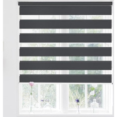 Kokorona Zebra Roller Blinds Day and Night Double Layer Fabric Zebra Window Blinds for Bedroom Light Filtering Privacy Day Night 65cm Wide x 150cm Long Dark Grey