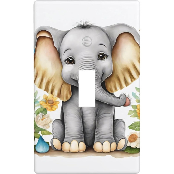 Lichtschalter-Abdeckplatte mit Cartoon-Elefant und Eulen, Blumenmuster, personalisierbar, 1-Gang-Kippschalter, dekorative Steckdosenabdeckungen, Wandplatte, Standardgröße 11,4 x 7 cm, für Büro
