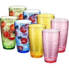 ZAINCA Kunststoffbecher, Acryl-Trinkgläser, hohe Kugeln, Set mit 8 mehrfarbigen, wiederverwendbaren Kunststoffbechern, gehämmerter Stil, stapelbar, BPA-frei, bruchsicher, spülmaschinenfest