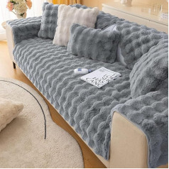 XSlive Soft Warm Faux Fur Couch Cover Thick Shaggy Fluffy Non-Slip Solid Color Plush Sofa Slipcover Furniture Protector for Kids Pets (Dark Gray, 28 x 35 Inch)