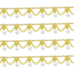 91cm x 2cm Rhinestone Pearl Fringe Trim Beads Crystal Tassel Chain Wedding Bridal Dress Embellishment Trims Decorative Garment Trims Diamond Applique Ribbon Stripes for Clothes Sewing Golden