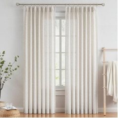 Vision Home Natural Pleated Curtains Semi Sheer Textured Linen Blend Light Filtering Window Curtains 95 Inch for Living Room Bedroom 2 Panels, 42