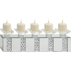 Deco 79 Glam Wood Candle Holder Made of Glass, Wood, 61 cm Wide, 17.8 cm High, 87327, Transparent, 3 Inches