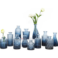 TBWIND 12 Piece Glass Vases Set, Small Vases for Flowers, Blue Bud Vase for Centerpieces in Bulk Pack, Mini Vintage Vase for Rustic Wedding Decorations, Office and Home, Table Decoration,