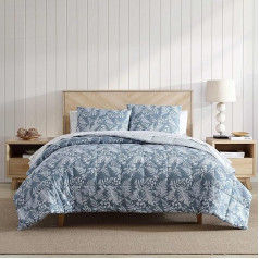 Eddie Bauer Queen Duvet Cover Set, Soft Reversible Bedding with Matching Pillowcases, Wildflower Inspired Home Decor with Striped Backing (Fern Garden Blue, Queen)