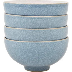 Denby Elements Blue Rice Bowls Set of 4, Dishwasher Safe, Microwave Safe, Tableware, 480 ml, 13 cm, Blue White Ceramic Stoneware Dinnerware, Chip and Crack Resistant Soup Bowls