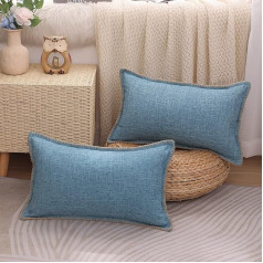decorUhome Decorative Cushion Covers 12 x 20 inch, Linen Trimmed Edge Cushion Cover for Sofa Couch, 30 x 50 cm, Set of 2, Blue