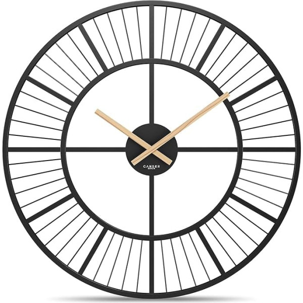 Cander Berlin VIRELLA XXL Wall Clock Silent 70 cm Metal Wooden Hands without Ticking Black Large Shabby Living Room Office Hallway Vintage