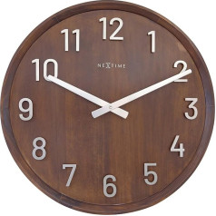 NeXtime Large Wall Clock 50cm Walnut Wood Metal Precious