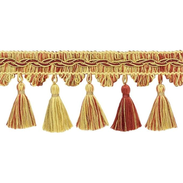 DecoPro 9cm Camel Beachwood Gold Dark Rust Fringe Trim - #VNT31 - Golden Harvest - 1 Yard = 91cm VTF035
