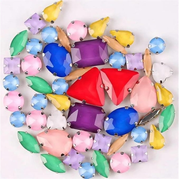 50pcs/bag Silver Claw Setting for Sew on Rhinestone Shapes Mix Olive Glass Crystals Dress DIY Trim Jelly AB Mix Jelly Candy Mix