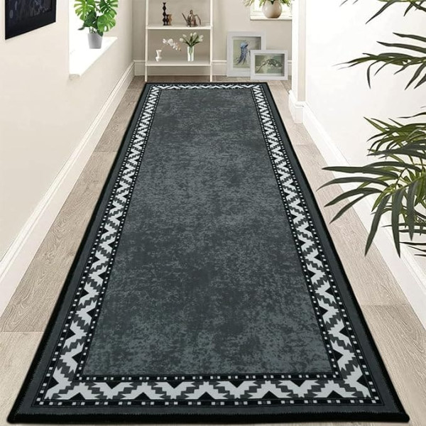 Rururug Rug Runner Hallway 80 x 300 cm Kitchen Runner Washable Non-Slip Carpet Runner Grey Vintage Mottled Dirt Trapper Mat Doormat Large for Hallway, Entrance, Living Room