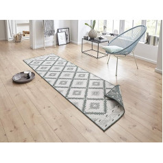 NORTHRUGS Malibu Indoor and Outdoor Rug 80 x 250 cm - Reversible Rug Weatherproof Modern Geometric Pattern Runner for Balcony Patio Garden Conservatory Living Room Rug Waterproof in Green Cream