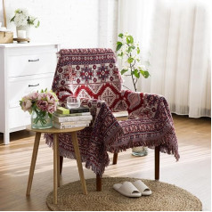 LumiSyne Double-Sided Cotton Woven Blanket Throw with Tassel Bohemian Geometric Pattern Vintage Ethnic Style Decorative Blanket for Bed Couch Chair Camping Tapestry Tablecloth Carpet