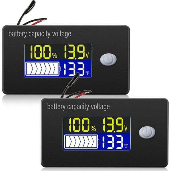 Pack of 2 12 V 24 V 36 V 48 V 60 V 72 V Battery Capacity Voltage Meter with Alarm and External Temperature Monitor 0-179 Temperature Monitor Lead Acid Battery Lithium Battery Indicator Meter
