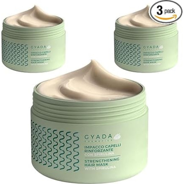 GYADA COSMETICS, 3 x 250ml Spirulina Strengthening Hair Loss Double Tip Hair Pack Suitable for Brittle Hair with Oats and Ginseng