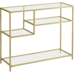 VASAGLE Console Table Hallway Table Side Table Tempered Glass Metal Frame with Shelves 35 x 100 x 80 cm Modern Hallway Living Room Gold LGT022A61