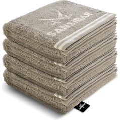 Sansibar Hand Towels, Set of 4, 50 x 100 cm, 100% Cotton, Double-Sided Terry Towel, Striped Border, Two-Tone, Taupe/Sand