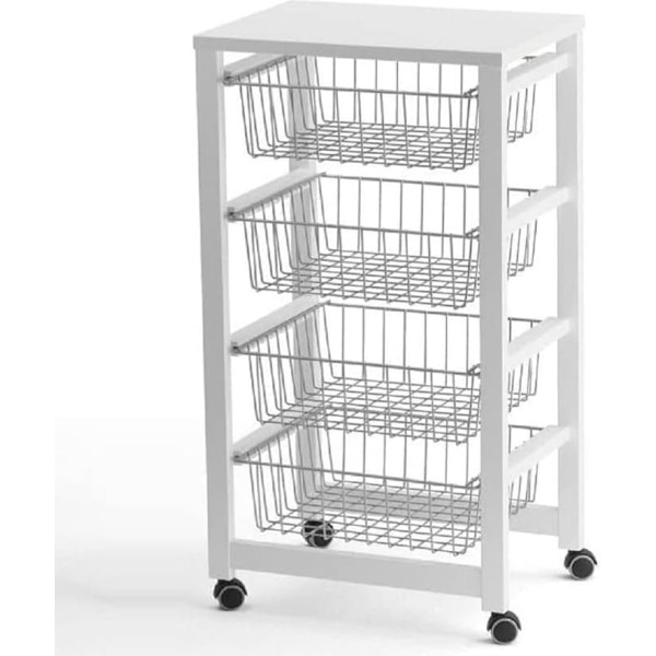 Arredamenti Italia ARREDAMENTIITALIA AR-It il Cuore del Legno Kitchen Trolley Gingerone, Wood, 4 Baskets, Colour: White