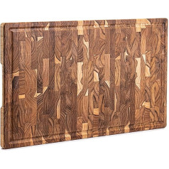 Erreke Large Wooden Chopping Board with Crumb Tray 58 x 38 x 3.8 cm, Wooden Board Kitchen, End Grain Teak Wood, Non-Slip Feet, Serving Cheese Bread Chopping Boards (Juice Groove)