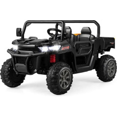 GOPLUS Children's Electric Car, 2-Seater Children's Car with Tilt Bed, Shovel & Remote Control & Music & Headlight & Horn, 12 V Children's Vehicle with Slow Start Function & Seat Belt (Black)