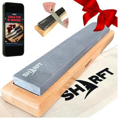 SHARFT, Natural whetstone from the Pyrenees, equivalent to 1000 grit + wooden base. Whetstone 300 mm. Knife sharpener for kitchen knives, etc. Professional knife sharpener. Made in France.