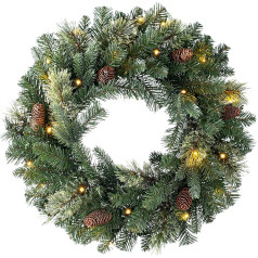 WeRChristmas Lighted Christmas Wreath Made of Natural Pine Wood with 20 Warm LED Lights, Polyvinyl Chloride, Multi-Colour, 2 Feet/60 cm