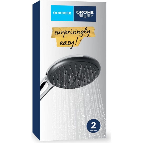 GROHE Vitalio 110 26947001 Shower Head 14 L per Min (Hand Shower with 2 Jet Types, Adjustable by Rotary Control, Universal Connection, Silicone Ring Protects Shower Head in Falls), Round, Chrome