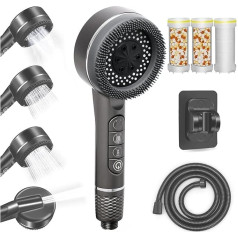 Duschkopf mit Schlauch und Halterung, Hochdruck Handbrause mit Filter gegen Kalk, Wassersparende Duschbrause mit Stoppfunktion,Duschschlauch mit Duschkopf für Erhöhten Wasserdruck(grau)