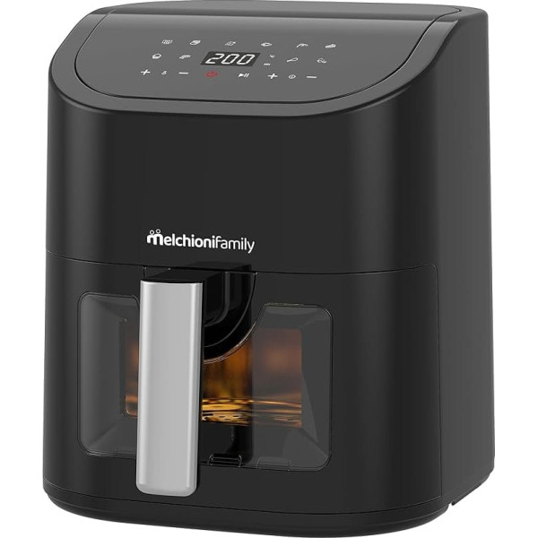 Melchioni Family Marianna Hot Air Fryer, 5.2 Litre Capacity, with Transparent Window and Digital Display, Air Fryer without Oil with 9 Programmes, 50-200 °C, Black