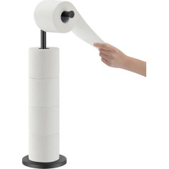 Freestanding Toilet Roll Holder Matte Black Painted Stainless Steel Rustproof Paper Roll Holder Floor Stand Storage for Bathroom