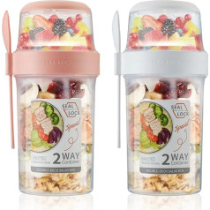 Overnight Oats Jar 2 in 1 (760ml+310ml), Reusable Airtight Yogurt Pot with Lid, Porridge Pots with Spoon, Leakproof Milk and Cereal Container, Cup for Breakfast
