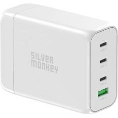 Silver Monkey GaN 130 W tīkla lādētājs ar barošanas kabeli 3xUSB-C PD USB-A QC 3.0 balts