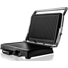 BEHOME Electric Grill Pan with Double Grill Plate Made of Cast Iron, Non-Stick Coating, 1800 Watt, Electric Grill with Adjustable Temperature and Grease Tray