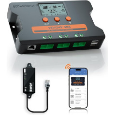 ECO-WORTHY 30A Solar Charge Controller with WiFi Bluetooth & App Monitoring, Individual Battery Controller for Solar Panels, Dual USB Ports Car 12V/24V PWM for FLD/LiFePO4/SLD/GEL Motorhome Solar System