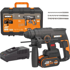 WORX Nitro WX381 Cordless Hammer Drill 20 V Brushless Motor - Multifunctional Tool for Drilling, Hammer Drilling & Chiselling - 2 Joules Impact Energy - Includes 20 V 4Ah Pro Battery & Quick Charger