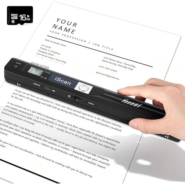 Mini Scanner Portable A4 Images Scanner A4 Size 900 DPI JPG/PDF Formats LCD Display Black