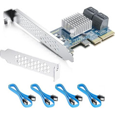 PCIe SATA X4 Card 4 Port with 4 SATA Cables and Low Profile Bracket, 6Gbps SATA3.0 Controller PCI Express Expansion Card, Support SSD and HDD