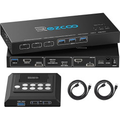 4K@120Hz HDMI DP KVM Switch Dual Monitor USB 3.0 2 Monitors 2 Computer EDID Emulators for 2 PCs Share 2 Displays and 4 USB 3.0 Ports SPDIF Copy Extension Mode, 2 USB Cable and Controller.