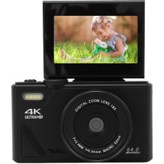 Digital Camera, 4K 64MP UHD 180° 3 IPS Flip Screen Vlogging Camera, 18x Digital Zoom Compact Camera, Auto Focus Point and Shoot Camera for Photo Shooting (Black)