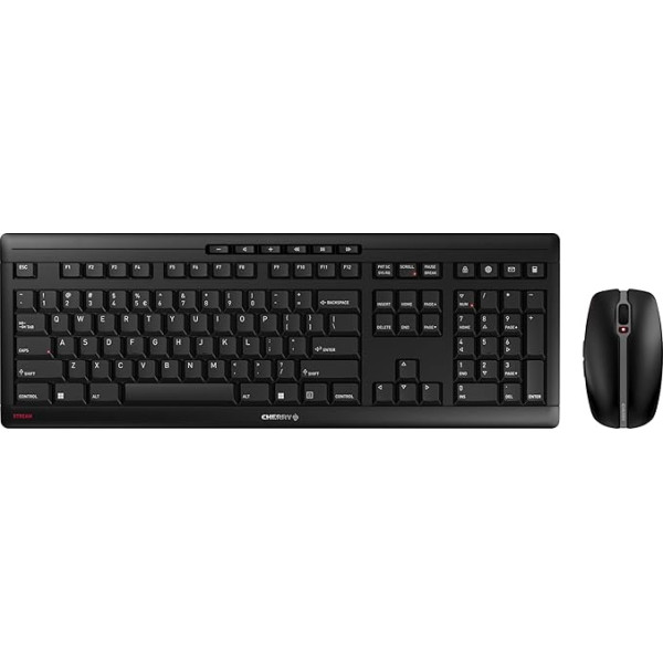 CHERRY Stream Desktop Wireless Keyboard and Mouse Set, US International Layout (QWERTY), 2.4GHz Wireless Connection, SX Scissor Mechanism, Whisper Quiet Keystroke, Battery Operated, Black