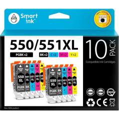 Smart Ink Compatible Printer Cartridges to Replace Canon PGI 550XL 550 XL CLI 551XL 551 (2PGBK & 2BK/C/M/Y 10 Multipack) for Canon PIXMA iX6850 MG5650 MX725 MG6650 MG6450 MX925 iP7250 MG555 MG50